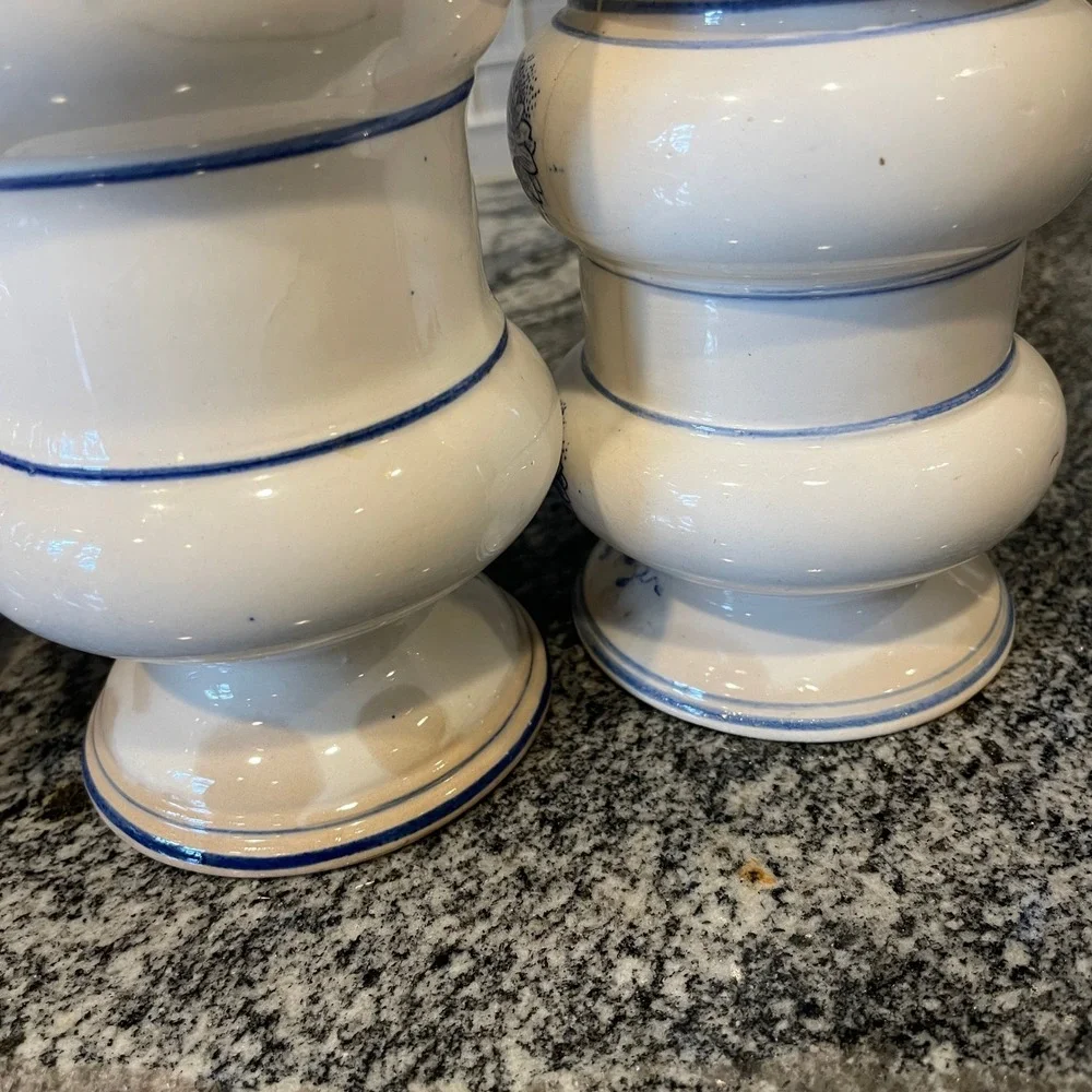 Vintage Blue White Onion Pattern Ceramic Canister Set Flour Sugar Coffee Tea
